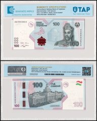 未使用　タジキスタン　高額　100ソモニ紙幣　通貨ソモニ25周年記念　P-W29 Tajikistan 100 Somoni Banknote, 2025, P-29, UNC, Commemorative